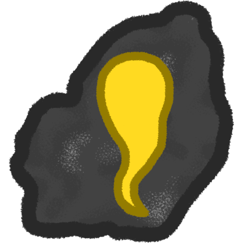 a grey rock with a yellow wispy shape on top